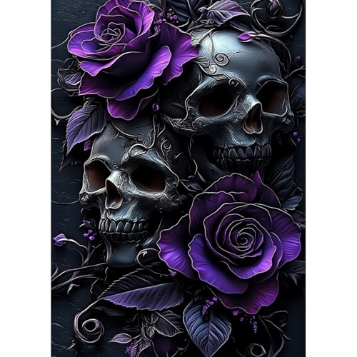 AIRDEA Schädel Diamond Painting Erwachsene, Lila Rosen Diamant Painting Bilder, DIY 5D Bastelset Erwachsene Frauen als Haus Wanddeko 30x40 cm von AIRDEA