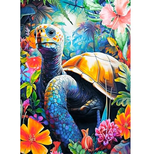 AIRDEA Schildkröten Blumen Diamant Painting Bilder Kits, 5D Diamond Painting nach Zahlen Erwachsene, Full Diamant Bilder Stickerei Arts Craft Set für Wand Room Home Décor 30x40cm von AIRDEA