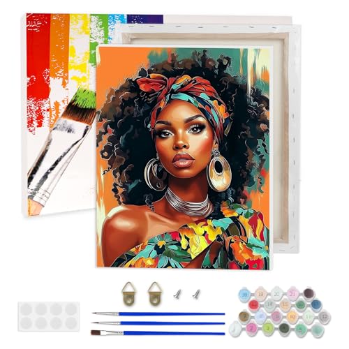 AIRDEA Schöne Frau Malen nach Zahlen Erwachsene, DIY Handgemalt Ölgemälde Kit, Afrikanisch Paint by Numbers mit 3-Pinseln und Acrylfarbe 30x40 cm (Gerahmt) von AIRDEA