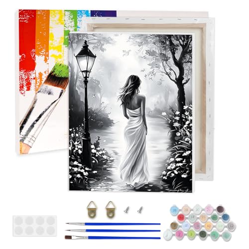 AIRDEA Schöne Frau Malen nach Zahlen Erwachsene, DIY Handgemalt Ölgemälde Kit, Blumenlampe Paint by Numbers mit 3-Pinseln und Acrylfarbe 30x40 cm (Gerahmt) von AIRDEA