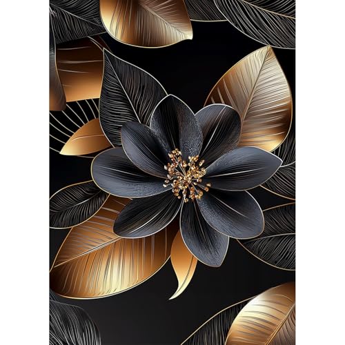 AIRDEA Schwarze Blume Diamond Painting Erwachsene, DIY 5D Goldblätter Diamant Painting Bilder, Bastelset Erwachsene Frauen als Haus Wanddeko 30x40 cm von AIRDEA