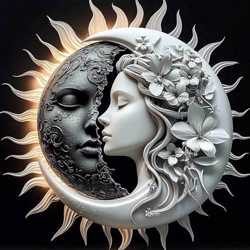 AIRDEA Sonne und Mond Diamond Painting Erwachsene, DIY 5D Blume Diamant Painting Bilder, Bastelset Erwachsene Frauen als Haus Wanddeko 30x30 cm von AIRDEA