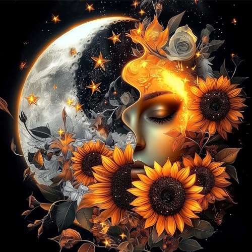 AIRDEA Sonne und Mond Diamond Painting Erwachsene, DIY 5D Sonnenblume Diamant Painting Bilder, Bastelset Erwachsene Frauen als Haus Wanddeko 30x30 cm von AIRDEA