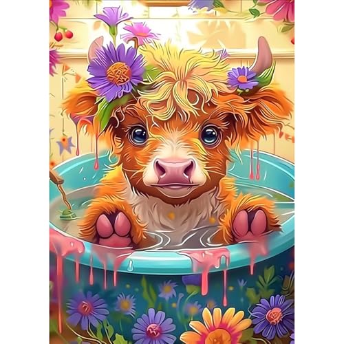 AIRDEA Süße Kuh Diamond Painting Erwachsene, DIY 5D Blumen Diamant Painting Bilder, Bastelset Erwachsene Frauen als Haus Wanddeko 30x40 cm von AIRDEA