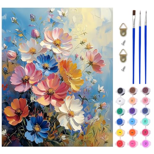AIRDEA Traumhafte Blumen Malen nach Zahlen Erwachsene, DIY Handgemalt Ölgemälde Kit, Sonnenlicht Paint by Numbers mit 3-Pinseln und Acrylfarbe 40x50 cm (Ohne Rahmen) von AIRDEA