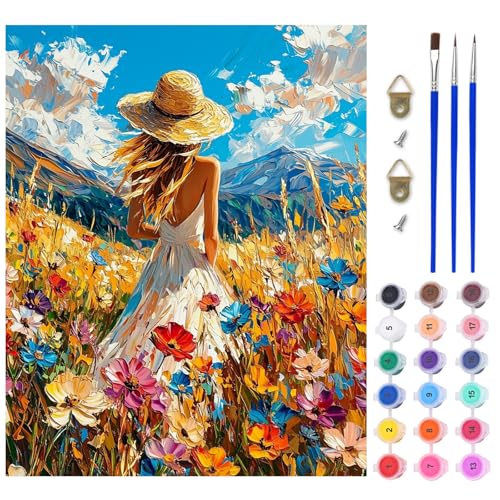 AIRDEA Traumhafte Gräser Malen nach Zahlen Erwachsene, DIY Handgemalt Ölgemälde Kit, Berge Paint by Numbers mit 3-Pinseln und Acrylfarbe 40x50 cm (Ohne Rahmen) von AIRDEA