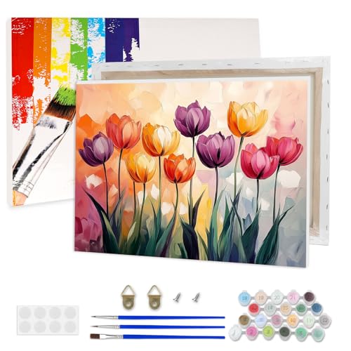AIRDEA Tulpen Malen nach Zahlen Erwachsene, DIY Handgemalt Ölgemälde Kit, Naturschönheit Paint by Numbers mit 3-Pinseln und Acrylfarbe 40x30 cm (Gerahmt) von AIRDEA