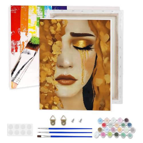 AIRDEA Weinende Frau Malen nach Zahlen Erwachsene, Schöne Frau DIY Handgemalt Ölgemälde Kit, Paint by Numbers mit 3-Pinseln und Acrylfarbe 30x40 cm (Gerahmt) von AIRDEA