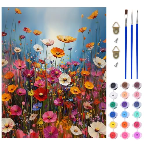 AIRDEA Wildblumen Malen nach Zahlen Erwachsene, DIY Handgemalt Ölgemälde Kit, Blumen Paint by Numbers mit 3-Pinseln und Acrylfarbe 40X50 cm (Ohne Rahmen) von AIRDEA