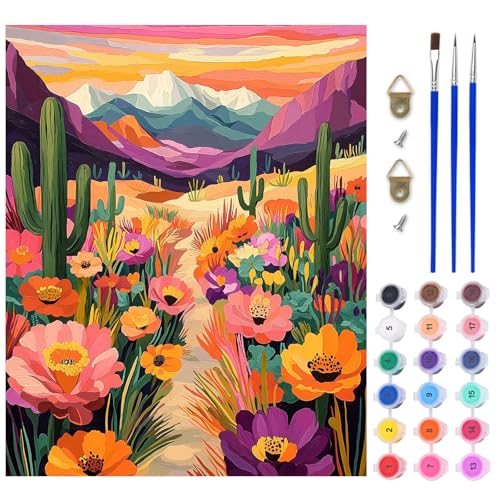 AIRDEA Wüstenlandschaft Malen nach Zahlen Erwachsene, DIY Handgemalt Ölgemälde Kit, Kakteen Paint by Numbers mit 3-Pinseln und Acrylfarbe 40X50 cm (Ohne Rahmen) von AIRDEA