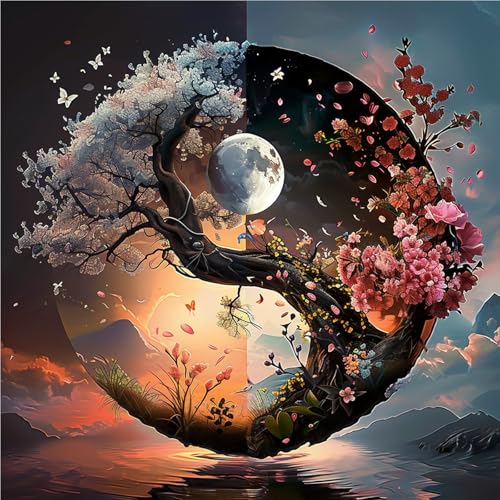 AIRDEA Yin-Yang-Baum Diamond Painting Erwachsene, DIY 5D Mond Diamant Painting Bilder, Bastelset Erwachsene Frauen als Haus Wanddeko 30x30 cm von AIRDEA
