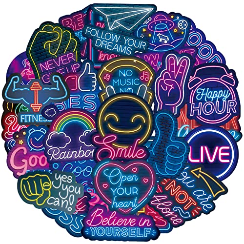 Aufkleber 100 Stück Neon Sprüche Sticker Set, Positive Affirmationen Inspirierende Zitate, Motivationssticker, Belohnungsaufkleber, Wasserfeste Vinyl Sticker für Scrapbook Journal Laptop Notizbuch etc von AIRNOGO