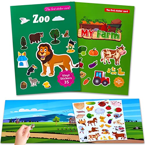Wiederverwendbare Sticker Kinder 2 Pack Sticker Kinder Zoos und Farm der Tiere, Stickerbuch ab 2 Jahre, Sticker Set mit Kreative Spiel Szene und Aufkleber Illustrationen, Stickerheft für Junge Mädchen Wiederverwendbare Sticker Kinder 2 Pack Sticker Kinder Zoos und Farm der Tiere, Stickerbuch ab 2 Jahre, Sticker Set mit Kreative Spiel Szene und Aufkleber Illustrationen, Stickerheft für Junge Mädchen von AIRNOGO
