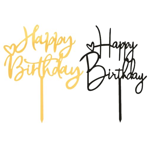 2 Stücke Von Happy Birthday Card -Einsätzen, Kuchendekorationen, Einfache Und Vielseitige Karteneinsätze Und Backdekorationsbedarf (Schwarz, Gold). von AIRTILY