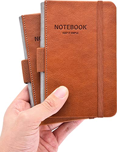 AISBUGUR Notizbuch A6 2 Stück Notizbuch kleine 9 x 14 cm Pocket Notizbuch Hardcover mit Stifthalter Gummiband Dickes Papier notizblock kleine PU Leder Braun von AISBUGUR