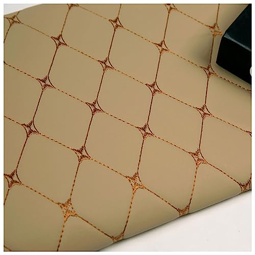 Kunstleder gesteppt kaschiert Leder Stoff Kunstleder Meterware Bezugsstoff Polsterstoff Lederoptik für Handwerk DIY Nähen, 1.40x1m (Color : Beige diamond) von AITAF