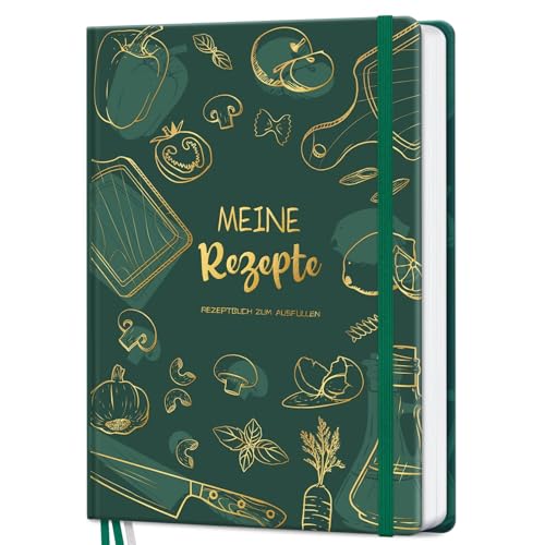 AITBOLFIT Rezeptbuch zum Selberschreiben A5 - Kochbuch selbst schreiben mit 150 Rezepten - inkl. Inhaltsverzeichnis, Buchmarkband & Tasche - praktisch & übersichtlich(Tiefgrün) von AITBOLFIT