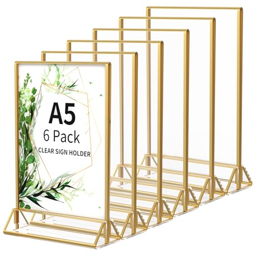 AITEE A5 Gold Bilderrahmen: 6 Stück Transparente Acryl Tischkartenhalter Doppelseitiger Aufsteller Werbeaufsteller für Tischnummern bei Hochzeiten, Bankette, Restaurantschilder, Fotorahmen AITEE A5 Gold Bilderrahmen: 6 Stück Transparente Acryl Tischkartenhalter Doppelseitiger Aufsteller Werbeaufsteller für Tischnummern bei Hochzeiten, Bankette, Restaurantschilder, Fotorahmen von AITEE