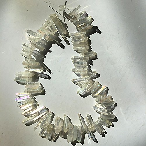 AITELEI Natürlicher Bergkristall Punkt Titanium Coated Quartz Rough Sticks Spikes Punkt unregelmäßig gebohrt lose Perlen 15 "für Dekor Reiki Crystal Healing von AITELEI