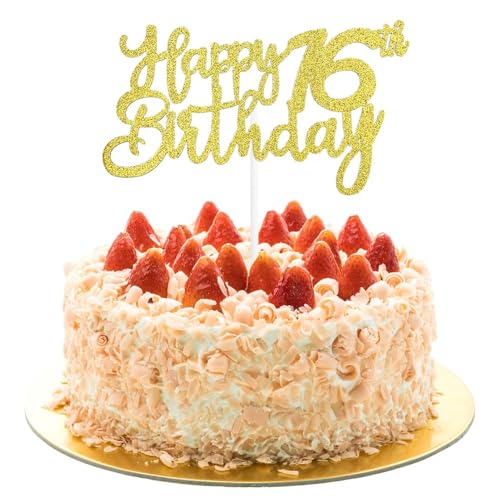 AIVEKE Geburtstagskuchenaufsätze, glitzernd, goldfarben – 16. Happy Birthday Tortenaufsatz, Glitzer, Kuchen, Cupcake, Desserts, Dekoration, für Geburtstag, Jahrestag, Party-Dekorationen AIVEKE Geburtstagskuchenaufsätze, glitzernd, goldfarben – 16. Happy Birthday Tortenaufsatz, Glitzer, Kuchen, Cupcake, Desserts, Dekoration, für Geburtstag, Jahrestag, Party-Dekorationen von AIVEKE