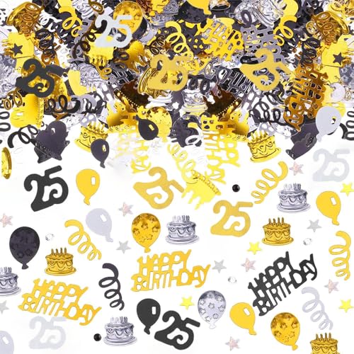 AIVEKE Happy Birthday Konfetti Tischdeko Geburtstag 25. - Streudeko Geburtstag Frau Mann, Konfetti Geburtstag Schwarz Gold, Luftschlangen Geburtstag, Glitzer Confetti für Jubiläum Partydekorationen AIVEKE Happy Birthday Konfetti Tischdeko Geburtstag 25. - Streudeko Geburtstag Frau Mann, Konfetti Geburtstag Schwarz Gold, Luftschlangen Geburtstag, Glitzer Confetti für Jubiläum Partydekorationen von AIVEKE