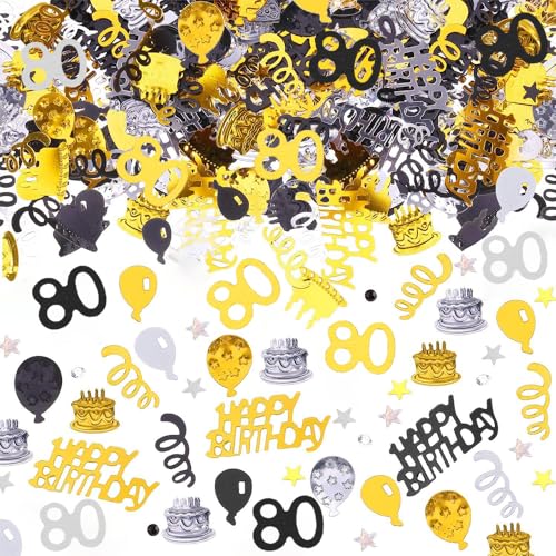 AIVEKE Konfetti 80. Geburtstag Deko - Happy Birthday Konfetti (Gold Schwarz) - Partydekoration Geburtstag Tischdeko Streudeko Geburtstag Deko Konfetti für Jubiläen, Geburtstage, Partys von AIVEKE