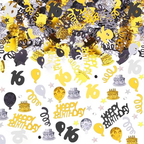 AIVEKE Happy Birthday Konfetti - 16. Geburtstag Deko Gold Schwarz, Tischdeko Glitzer für Frau Mann, Streudeko für Luftschlangen Jubiläum Partydekorationen AIVEKE Happy Birthday Konfetti - 16. Geburtstag Deko Gold Schwarz, Tischdeko Glitzer für Frau Mann, Streudeko für Luftschlangen Jubiläum Partydekorationen von AIVEKE