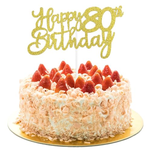 AIVEKE Tortenaufsatz zum 80. Geburtstag, glitzernd, goldfarben – Tortenaufsatz zum 80. Geburtstag, Cupcake, Desserts, Dekoration, für Geburtstag, Jahrestag, Party-Dekorationen AIVEKE Tortenaufsatz zum 80. Geburtstag, glitzernd, goldfarben – Tortenaufsatz zum 80. Geburtstag, Cupcake, Desserts, Dekoration, für Geburtstag, Jahrestag, Party-Dekorationen von AIVEKE