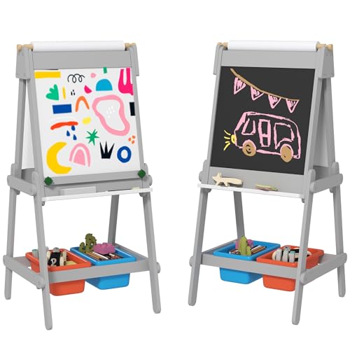 AIYAPLAY 3-in-1 Kindertafel, doppelseitige Kinder Staffelei mit Kreidetafel, Whiteboard, Staffelei mit Radiergummi, Zeichenpapier, Aufbewahrungsboxen, für Kinder 3-8 Jahre, Grau AIYAPLAY 3-in-1 Kindertafel, doppelseitige Kinder Staffelei mit Kreidetafel, Whiteboard, Staffelei mit Radiergummi, Zeichenpapier, Aufbewahrungsboxen, für Kinder 3-8 Jahre, Grau von AIYAPLAY
