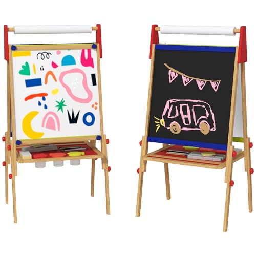AIYAPLAY 3-in-1 Kindertafel höhenverstellbar, doppelseitige Kinder Staffelei mit Ablage, Staffelei mit Farbbecher, Radiergummi, Zeichenpapier, für Kinder 3-8 Jahre, Naturholz AIYAPLAY 3-in-1 Kindertafel höhenverstellbar, doppelseitige Kinder Staffelei mit Ablage, Staffelei mit Farbbecher, Radiergummi, Zeichenpapier, für Kinder 3-8 Jahre, Naturholz von AIYAPLAY