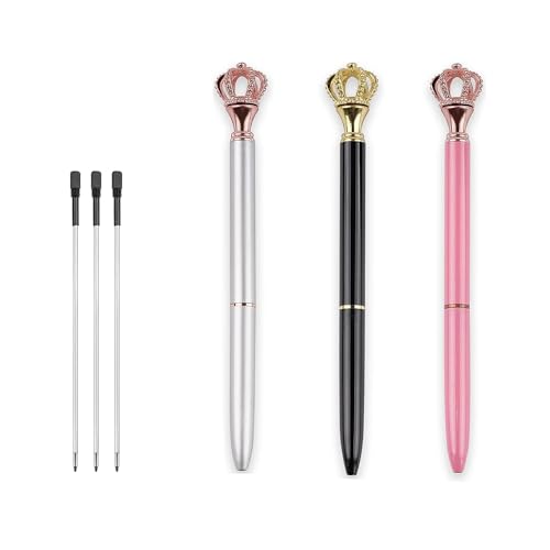 AIYIBEN Kugelschreiber, 3 Stück, Diamant-Krone, schwarze Tinte, Schreibstift-Set, Bürobedarf, Schreibwaren, Geschenk, geeignet für Schule, Büro, Zuhause, Hochzeit, Dekorieren von AIYIBEN