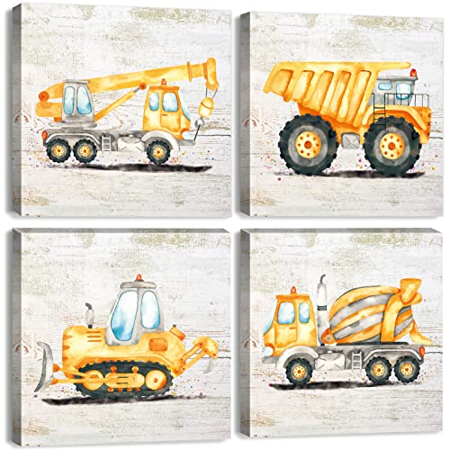 Cartoon-LKW-Leinwand, Wandkunst, Aquarell-Traktor, Bauauto für Jungenzimmer, Wanddekoration, gelbe Transportfahrzeug-Drucke, Poster für Kinderzimmer, Spielzimmer, Kunstwerk, 35.6x35.6 cm, 4 Stück Cartoon-LKW-Leinwand, Wandkunst, Aquarell-Traktor, Bauauto für Jungenzimmer, Wanddekoration, gelbe Transportfahrzeug-Drucke, Poster für Kinderzimmer, Spielzimmer, Kunstwerk, 35.6x35.6 cm, 4 Stück von AIYISU