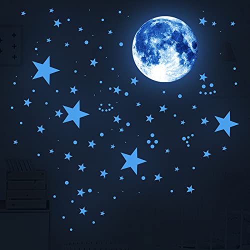 AIYONG 437 Stück Leuchtsterne Kinderzimmer Wandtattoo Junge Wandsticker Selbstklebend Mädchen Sternenhimmel Leuchtaufkleber Mond Sterne Fluoreszierend Wand Aufkleber Schlafzimmer Wohnzimmer von AIYONG