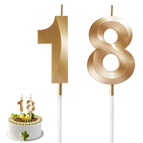 AIYONG 18. Geburtstag Kerzen, 3D Gold Geburtstagskerzen, 5cm, für Mädchen Junge, Kuchendeko, Geburtstagsdeko, Nummer 18 AIYONG 18. Geburtstag Kerzen, 3D Gold Geburtstagskerzen, 5cm, für Mädchen Junge, Kuchendeko, Geburtstagsdeko, Nummer 18 von AIYONG