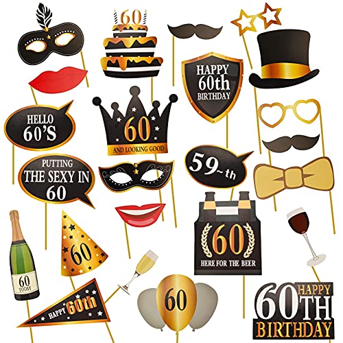 AIYONG 60. Foto Requisiten Photo Booth für 60. Geburtstagsfeier 60. Feier Happy Birthday Party Bildrequisiten von AIYONG