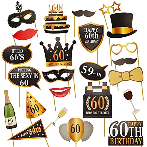 AIYONG 25 Stück 60.Geburtstag Deko Fotorequisiten, 60 Geburtstag Schwarzes Gold Photo Booth, Party Foto Booth Props für Partydeko, 60 Jahre Geburtstag Frau Mann Foto Requisiten Geschenke AIYONG 25 Stück 60.Geburtstag Deko Fotorequisiten, 60 Geburtstag Schwarzes Gold Photo Booth, Party Foto Booth Props für Partydeko, 60 Jahre Geburtstag Frau Mann Foto Requisiten Geschenke von AIYONG