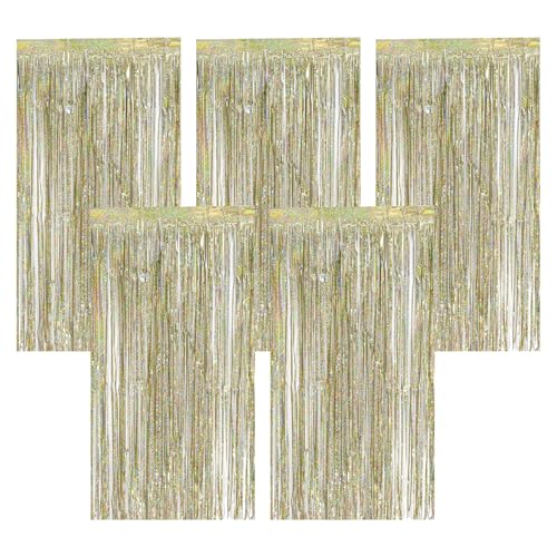 AIYONG 5 Stück Champagner Gold Lametta Vorhang, Glitzervorhang Folien Fransen Hintergrund, Vorhänge Luftschlangen Fransen für Party Deko Geburtstagsdeko Hochzeit Weihnachten Bühnendekor von AIYONG