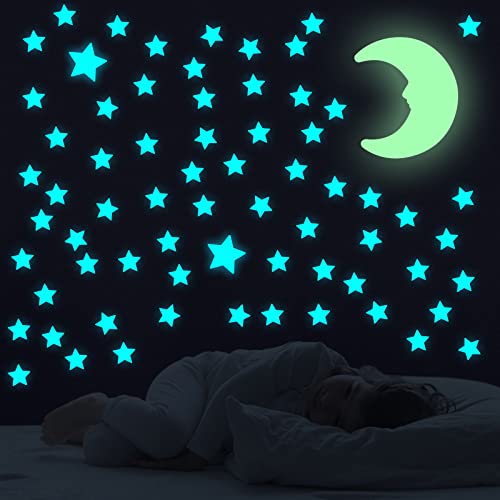 AIYONG Leucht Sterne Mond Set, 103 Stück Leuchtsticker Fluoreszierend Wand Aufkleber Plastik mit Selbstklebend Sticker für Schlafzimmer Kinderzimmer Decke von AIYONG