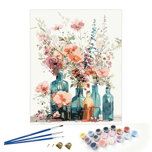 AIYONG Malen Nach Zahlen Erwachsene Landschaft inklusive 2 Haken, Pinsel und Acrylfarben - 28 x 35 cm, Schöne Wildblumen Malen nach Zahlen DIY, Als Geschenk Home Wand Dekor (Rahmenlos) von AIYONG