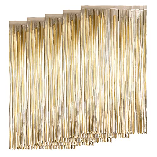 AIYONG 5 Stück Champagner Gold Lametta Vorhang, Metallische Folie Fransen Vorhang Funkeln Vorhängen Dekoration, für deko Geburtstag Abschlussfeier Hochzeitsfoto Hintergrund Disco Party(1m x 2m) von AIYONG