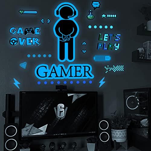 AIYONG im Dunkeln leuchtender Video-Gamer, Eat Sleep Game Repeat Wandaufkleber für Spielzimmer, Kinderzimmer, Jungenschlafzimmer, Wanddekoration, Aufkleber, Schriftzug, Heimdekoration von AIYONG