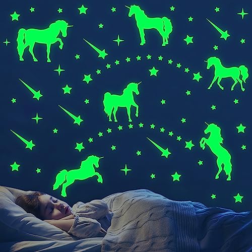 AIYONG Leuchtsterne Selbstklebend Wandtattoo Kinderzimmer Mädchen Leuchtsticker Unicorn Leuchtsterne Wandsticker Sternenhimmel Leuchtaufkleber Aufkleber Babyzimmer Deko für Mädchen Jungen von AIYONG