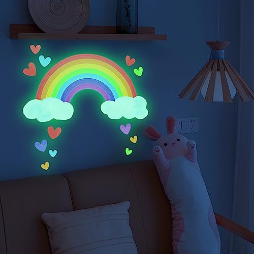 AIYONG Wandtattoo Kinderzimmer Kleiner Regenbogen Leuchtend, Herzförmig Leuchtsterne Wandaufkleber für Kinder Schlafzimmer Deko, Wandsticker Geschenk für Jungen Mädchen von AIYONG