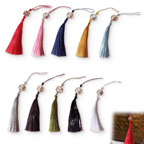 AIYVELU 10 Stück Quastenanhänger, seidig weiche bunte Quasten, handgefertigte Quasten mit Perlen, für DIY Handwerk Zubehör Lesezeichen Home Decor, 25cm AIYVELU 10 Stück Quastenanhänger, seidig weiche bunte Quasten, handgefertigte Quasten mit Perlen, für DIY Handwerk Zubehör Lesezeichen Home Decor, 25cm von AIYVELU