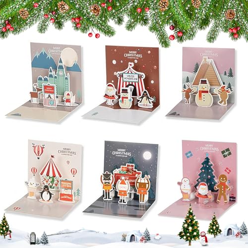 AIZHAZHA 6 Weihnachtskarten mit Umschlag Set, Weihnachtskarten 3D Pop Up Karte Weihnachten, Klein Weihnachtskarte Lustig, Klappkarten Frohe Weihnachten Karte Weihnachtsgrüße für Kinder Erwachsene AIZHAZHA 6 Weihnachtskarten mit Umschlag Set, Weihnachtskarten 3D Pop Up Karte Weihnachten, Klein Weihnachtskarte Lustig, Klappkarten Frohe Weihnachten Karte Weihnachtsgrüße für Kinder Erwachsene von AIZHAZHA