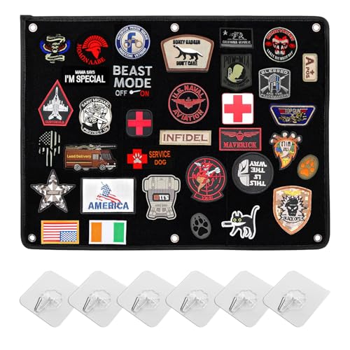 AIZHAZHA Klettt-afel Patches Klett,Klett-wand,Patch Wand,Patchwand Klett Patch Board Organizer Mit 6 starken Haken für die Aufbewahrung von Klettverschluss-Armbändern,Schwarz (60 x 45cm) von AIZHAZHA