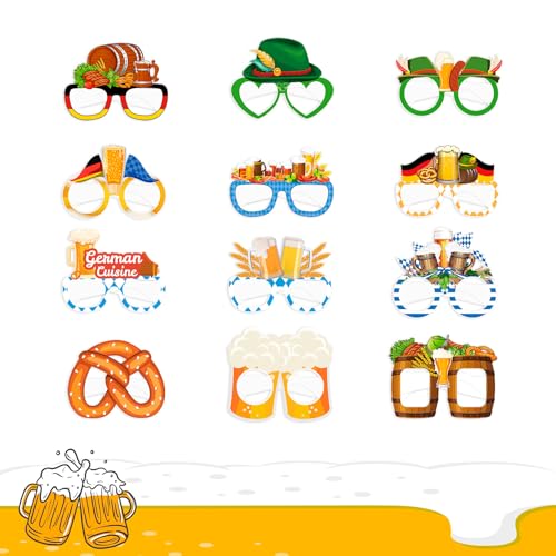 AJUNLKVDR 12 Stück Oktoberfest Accessoires,Oktoberfest Accessoires Herren,Deko Party Outfit,Damen Brillen Dekoration,Lustige Bayrische Brille von AJUNLKVDR