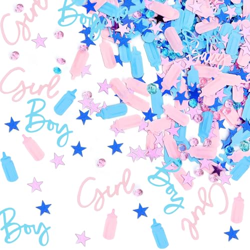 Geschlechtsoffenbarungsdekorationen, 30 g, Baby-Geschlechtsoffenbarungsdekorationen, rosa und blaues Konfetti mit Flaschen, Diamanten, Sternen, Tischkonfetti, Partystreusel, Deko-Konfettis für von AJinacious
