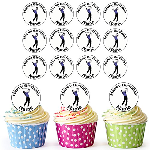 Golfspieler 24 Personalisierte Vorgeschnittene Kreise - Essbare Cupcake Aufleger/Geburtstagskuchen Dekorationen von AK Gifts