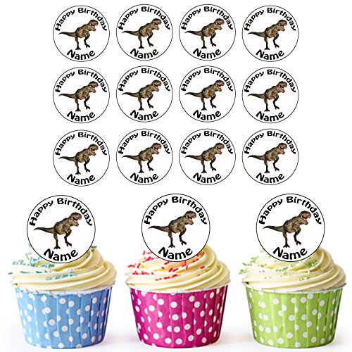 Tyrannosaurus Dinosaurier 24 Personalisierte Vorgeschnittene Kreise - Essbare Cupcake Aufleger/Geburtstagskuchen Dekorationen von AK Gifts